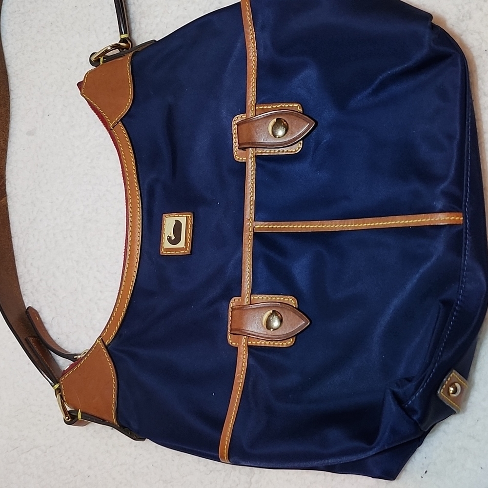 Dooney & Bourke Navy Blue Leather-Trim Hobo Bag